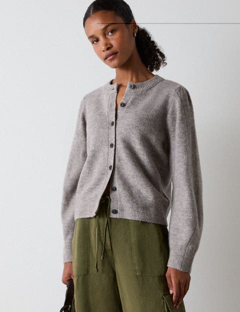 Wool Mix Puff Sleeve Cardigan