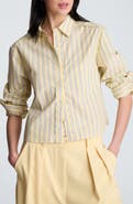 Kenneth Cole Stripe Crop Button-Up Shirt