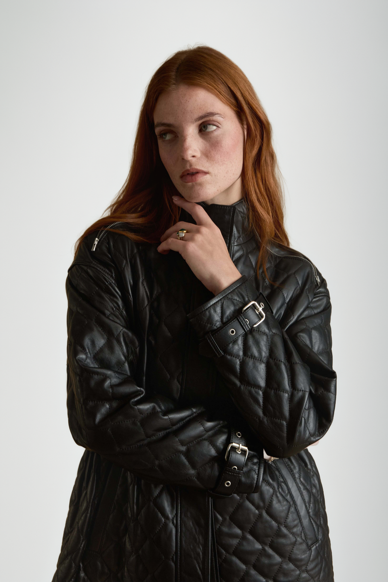 Nora Leather Coat, Alternate, color, Black
