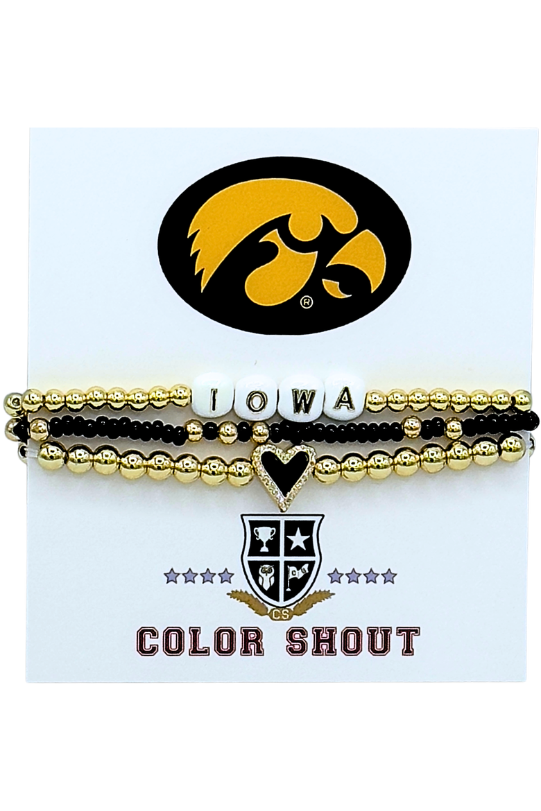 University of Iowa Love My College Bracelet Stack, Main, color, Yellow Gold