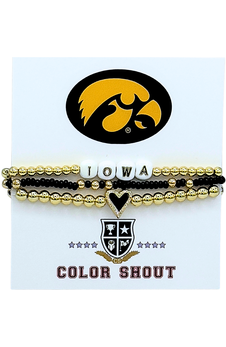 Color Shout University of Iowa Love My College Bracelet Stack, Main, color, Yellow Gold
