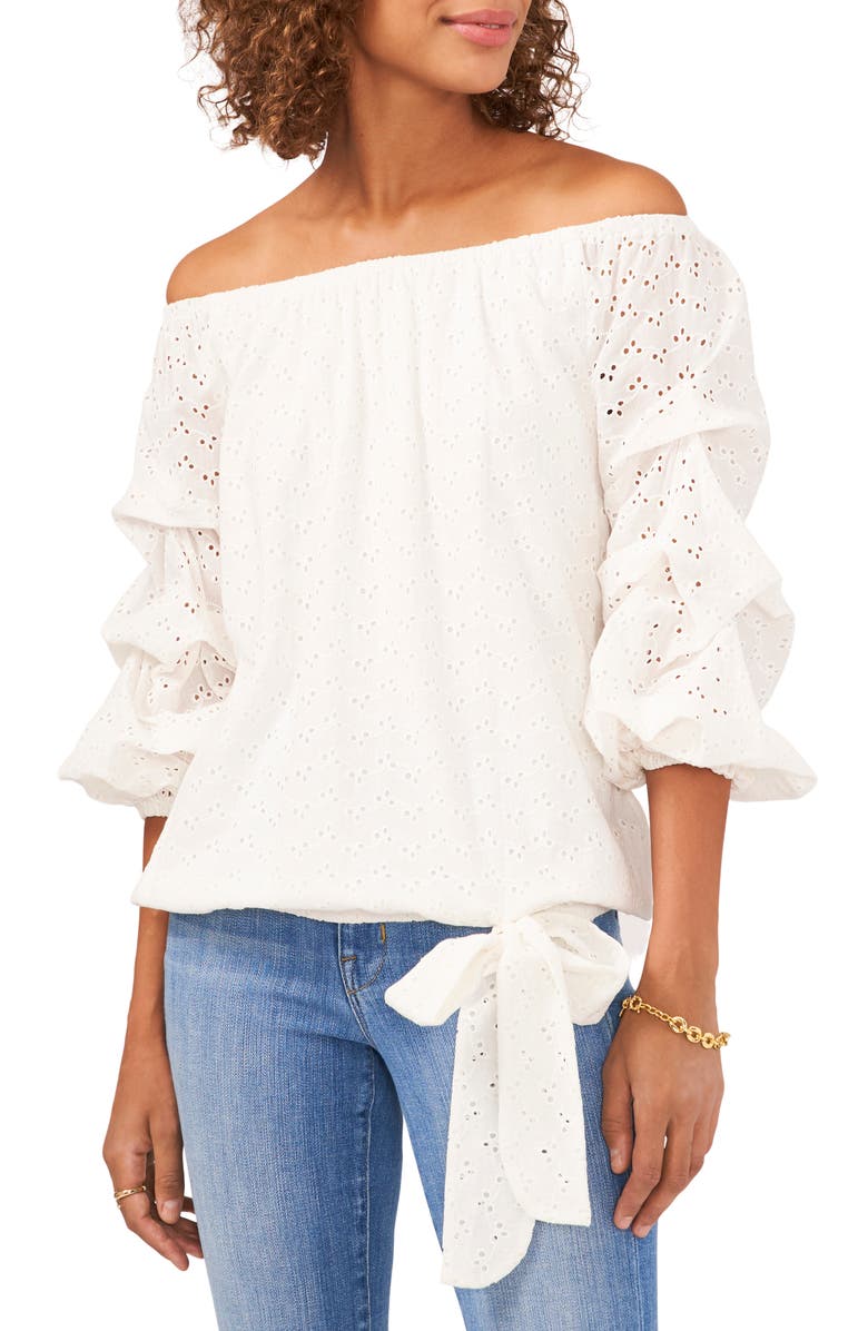 Vince Camuto Off the Shoulder Eyelet Top, Main, color, 