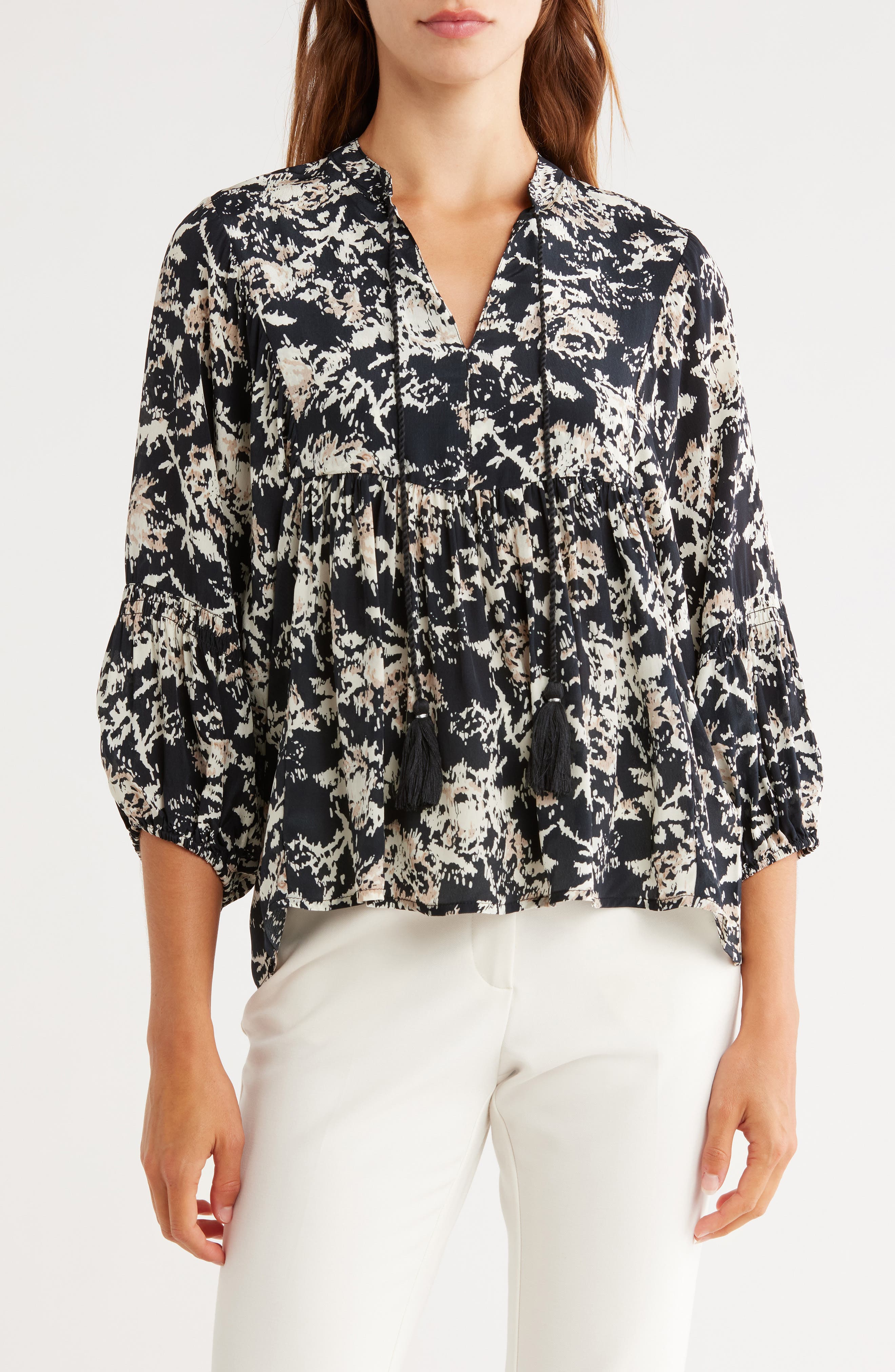 JASON WU Printed Tie-Neck Top