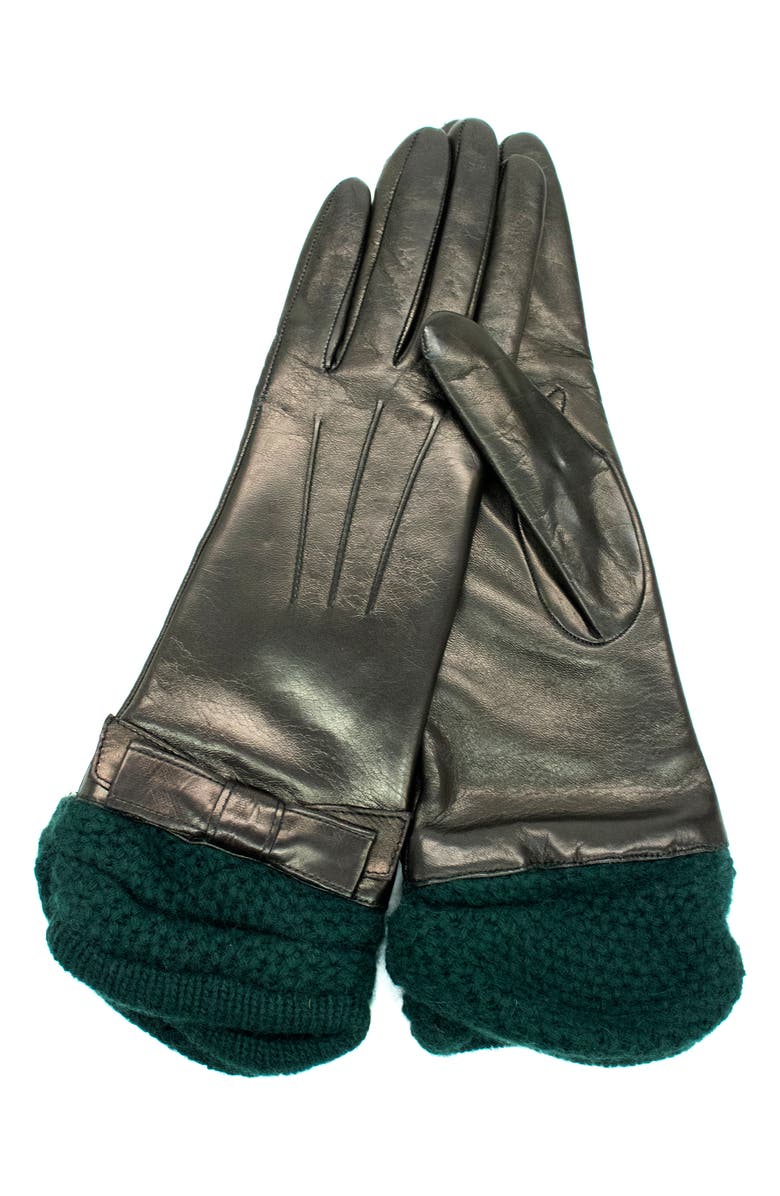 Portolano Leather Gloves with Knit Cuffs, Main, color, Black/ Forest