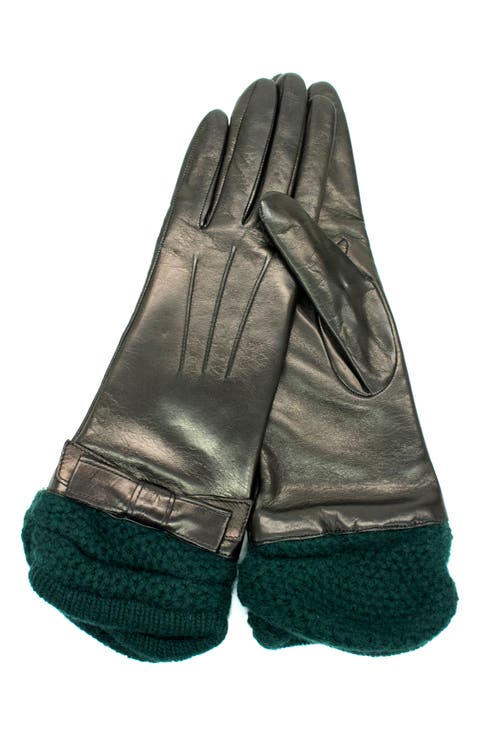 Leather Gloves with Knit Cuffs