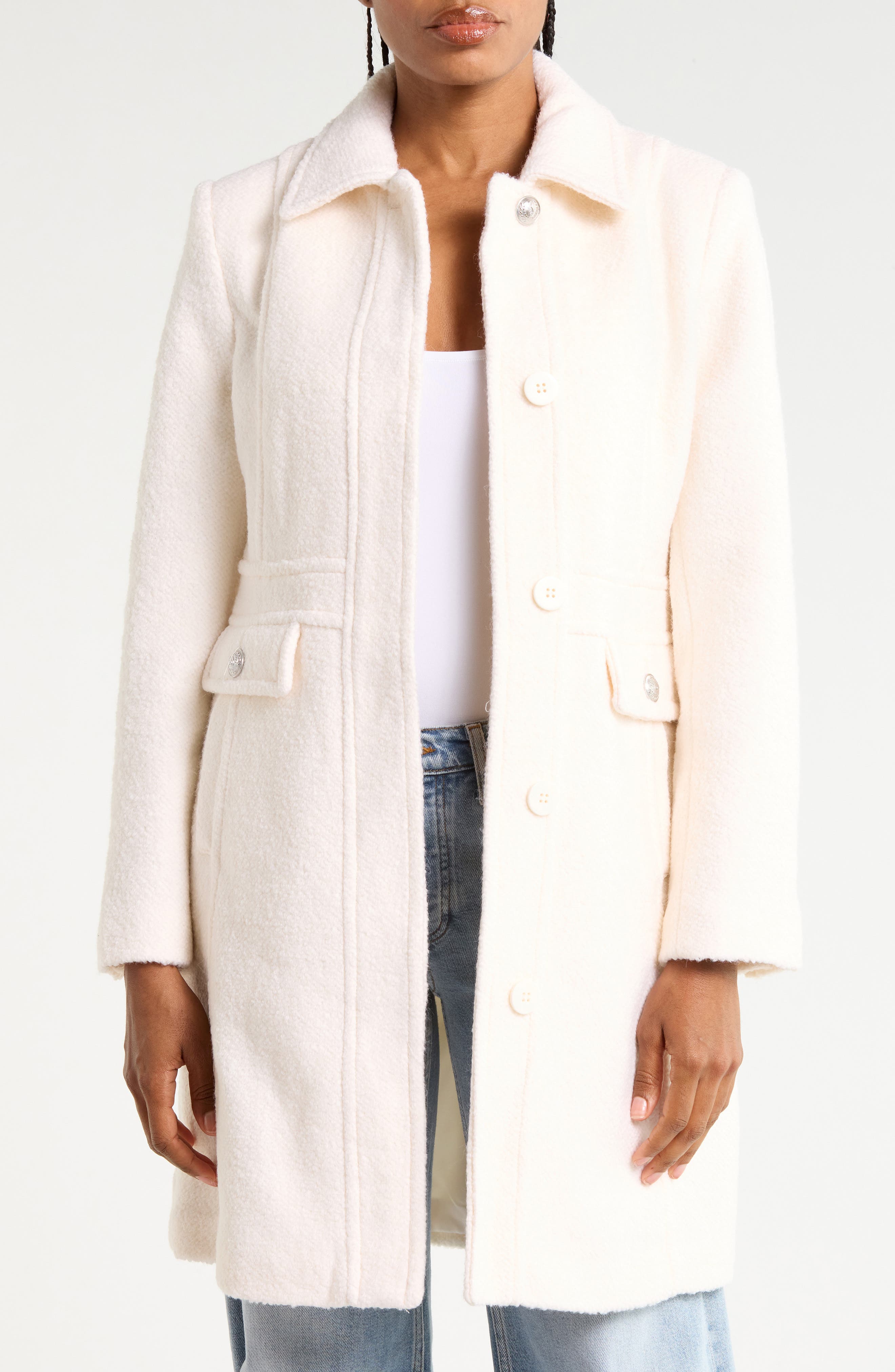 Inset Waist Bouclé Coat