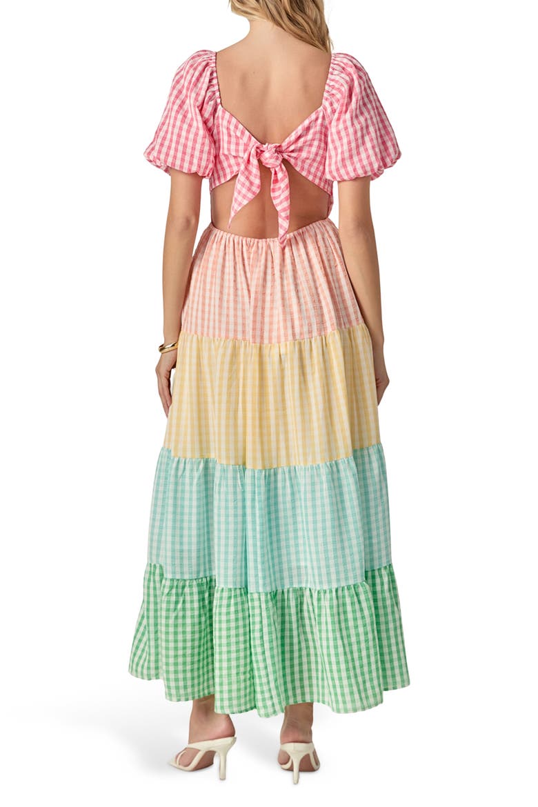 Colorblock Puff Sleeve Open Back Maxi Dress, Alternate, color, RAINBOW MULTI