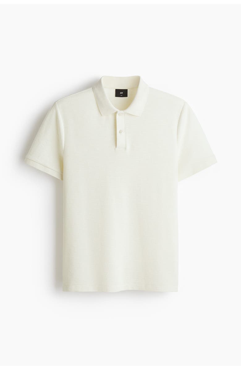 H&M Slim Fit Jacquard-knit Polo Shirt, Main, color, Cream