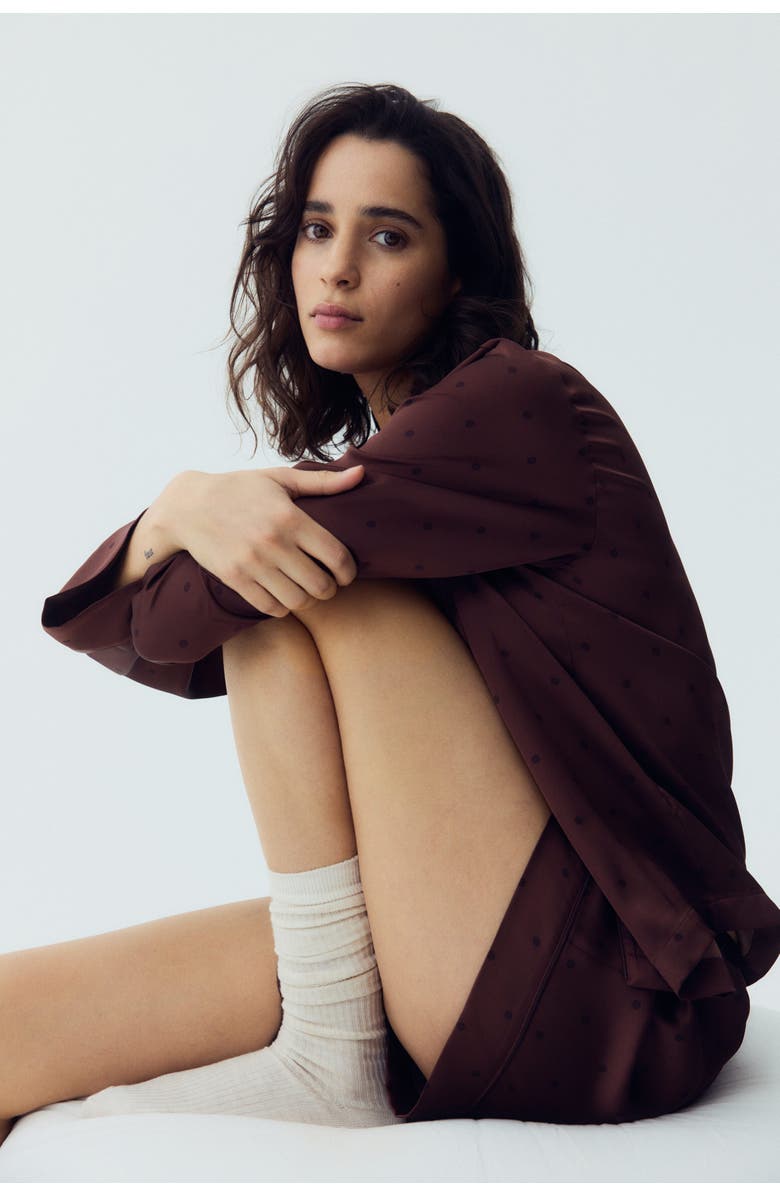 H&M Satin Pyjamas, Alternate, color, Dark Brown/Dotted