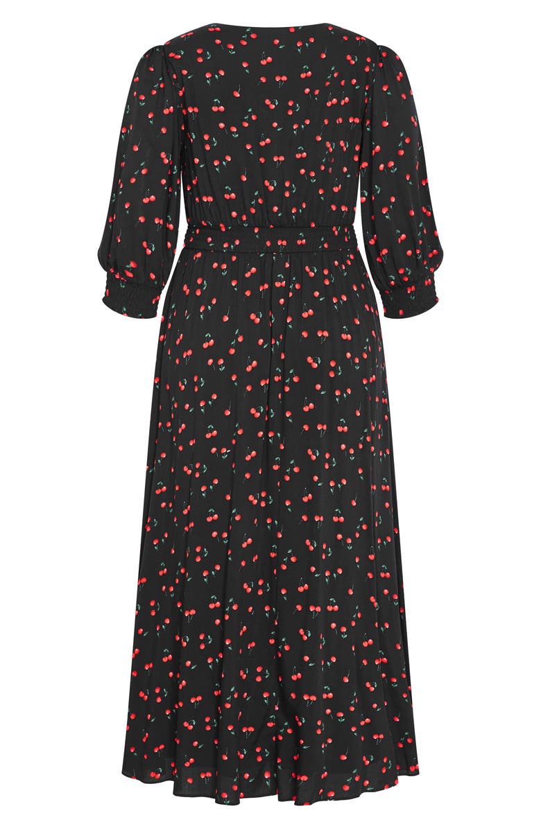 City Chic Aliya Cherry Print Maxi Dress, Alternate, color, Black Cherry