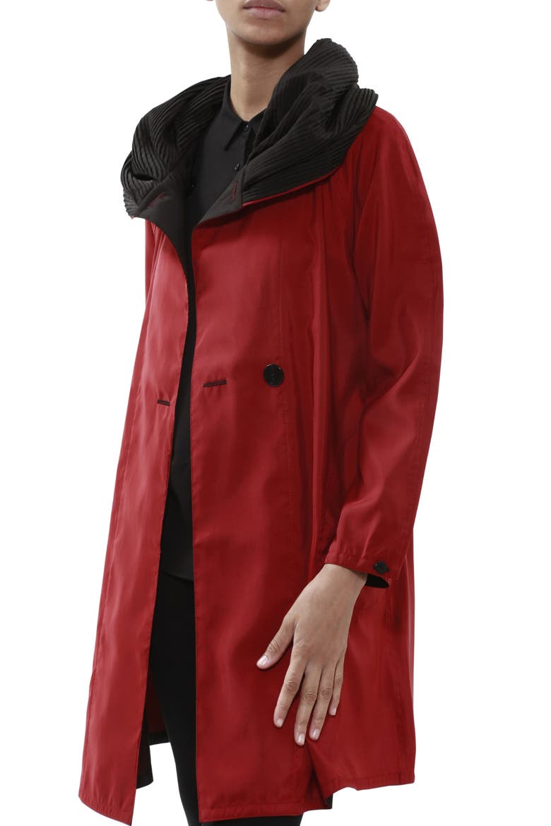 Donatella Reversible Hooded Raincoat, Alternate, color, RED / BLACK