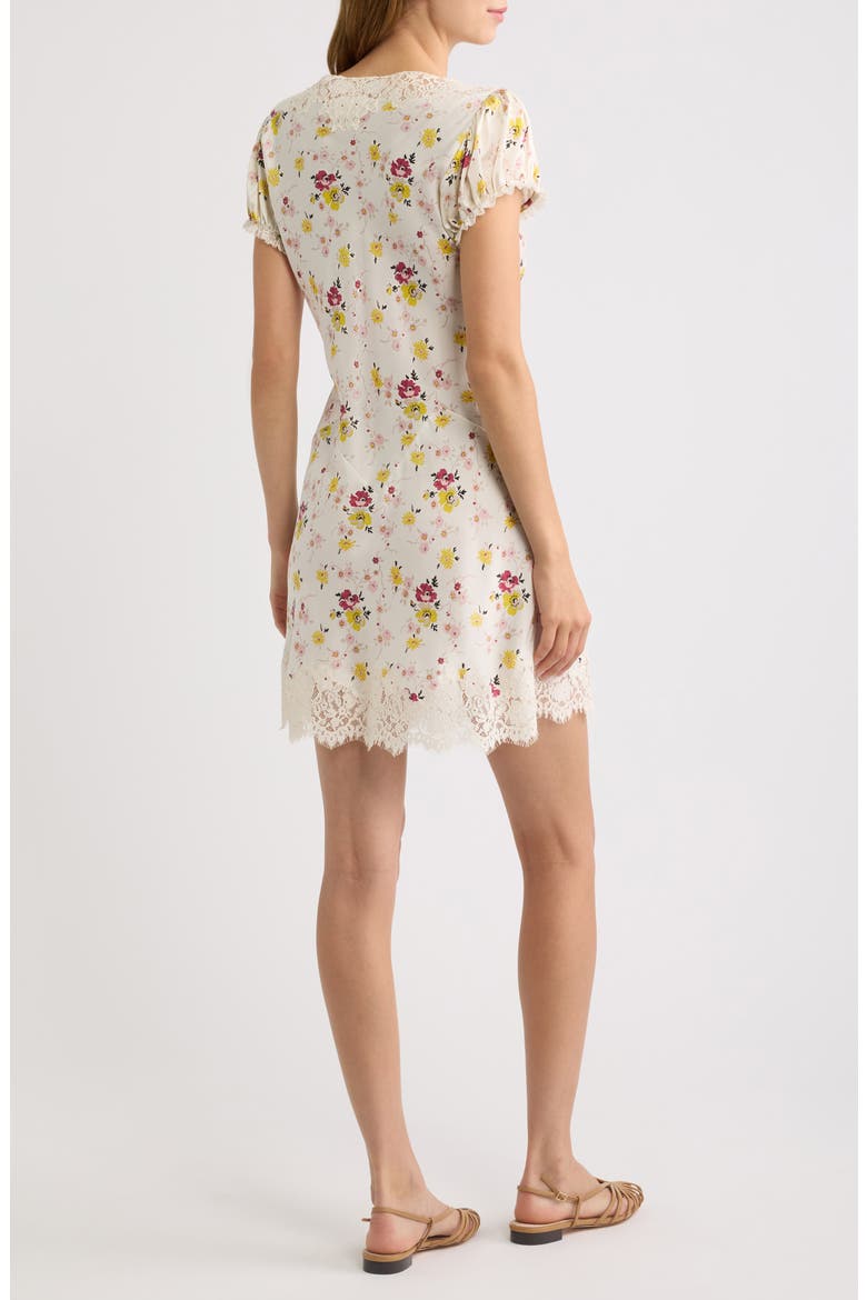 Elisaria Lace Trim Silk Minidress, Alternate, color, SWEETBRIAR FLORAL