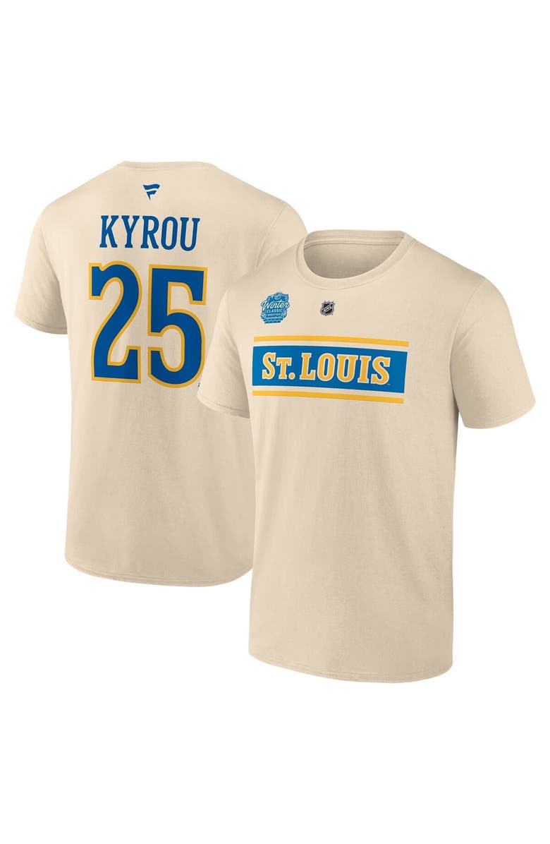 FANATICS Men's Fanatics Jordan Kyrou Cream St. Louis Blues 2025 NHL Winter Classic Authentic Stack Name & Number T-Shirt, Main, color, 