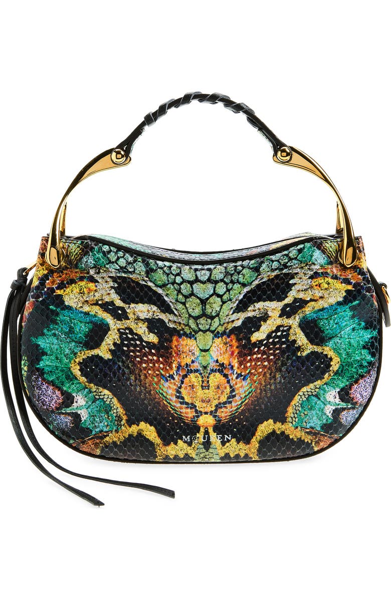 McQueen Mini Wishbone Snakeskin Embossed Leather Top Handle Bag, Main, color, Mix Color