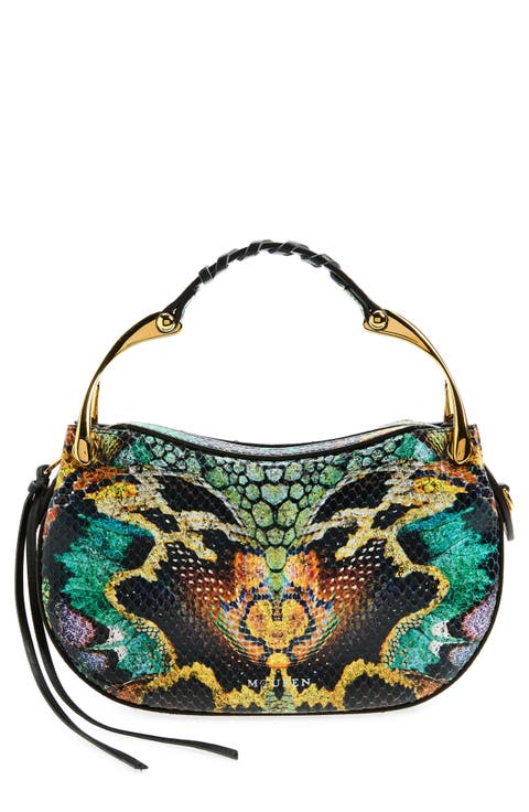 Mini Wishbone Snakeskin Embossed Leather Top Handle Bag