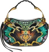 McQueen Mini Wishbone Snakeskin Embossed Leather Top Handle Bag