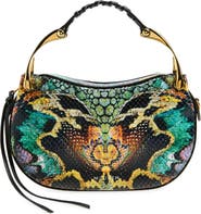 McQueen Mini Wishbone Snakeskin Embossed Leather Top Handle Bag