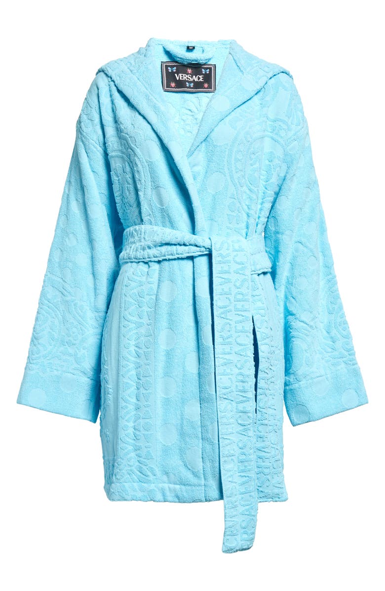Versace Seashell Baroque Hooded Short Bath Robe, Alternate, color, 