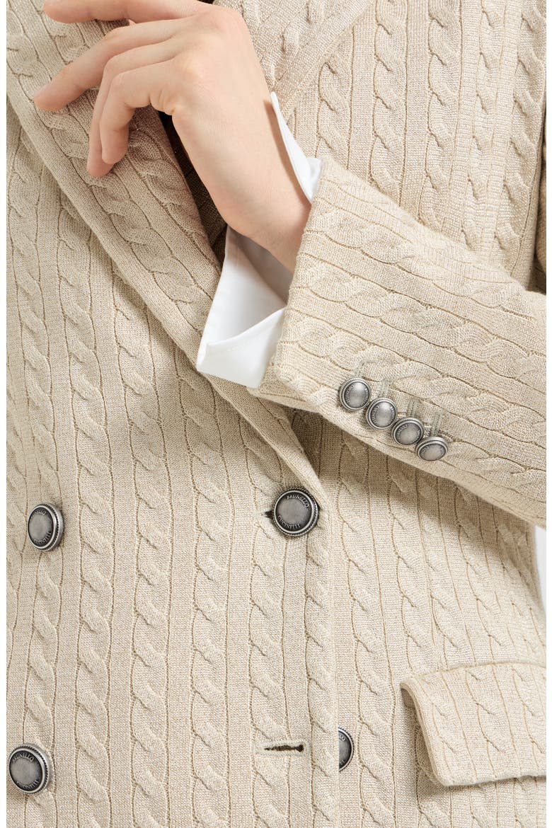 Sparkling cotton and viscose English rib knit blazer with monili, Alternate, color, Cream