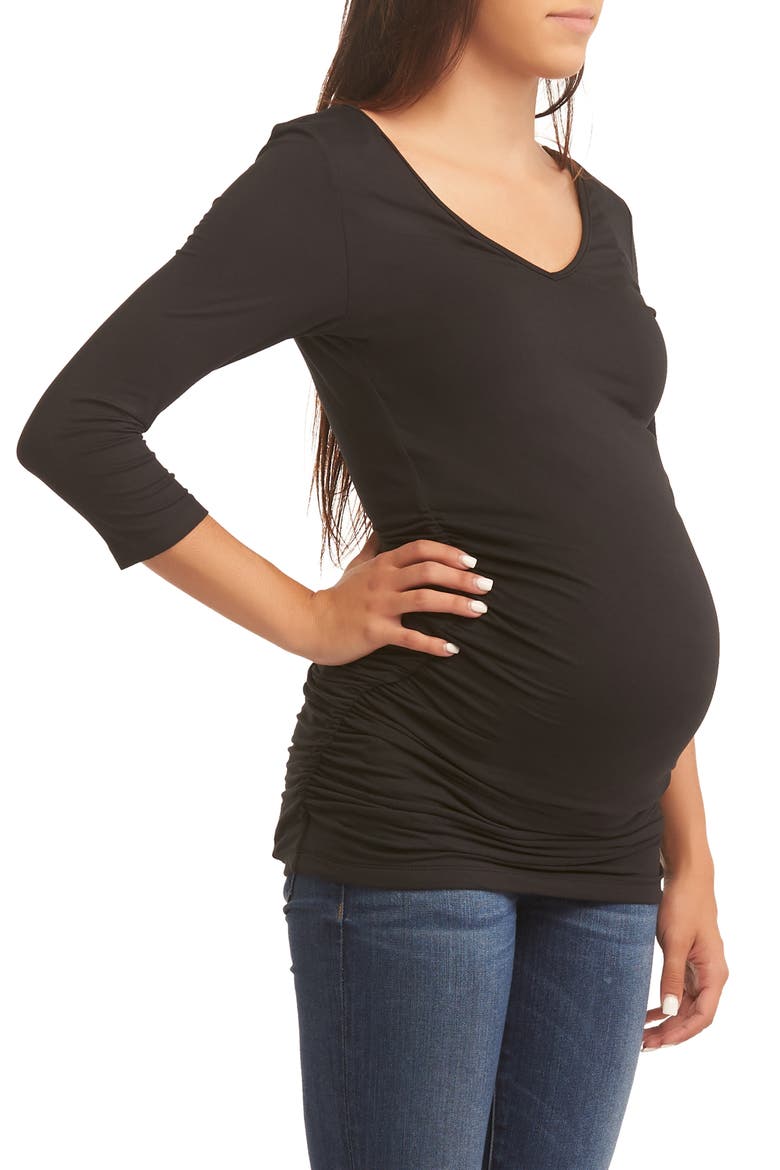 Ruched Maternity Top, Alternate, color, BLACK