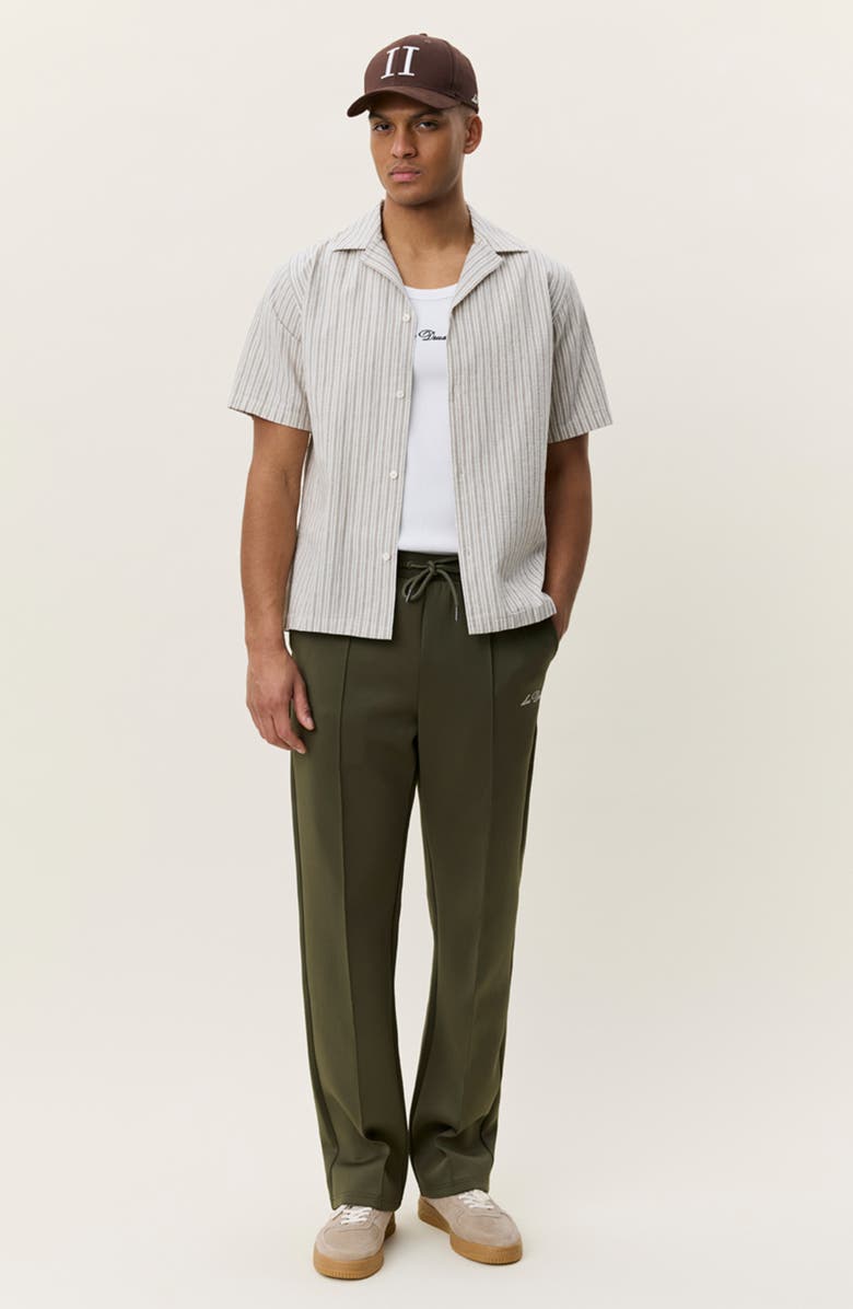 Les Deux Stripe Cotton & Linen Camp Shirt, Alternate, color, Dark Sand