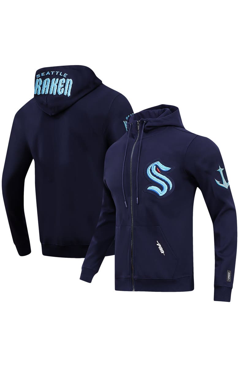 PRO STANDARD Men's Pro Standard Navy Seattle Kraken Classic Chenille Full-Zip Hoodie Jacket, Main, color, 