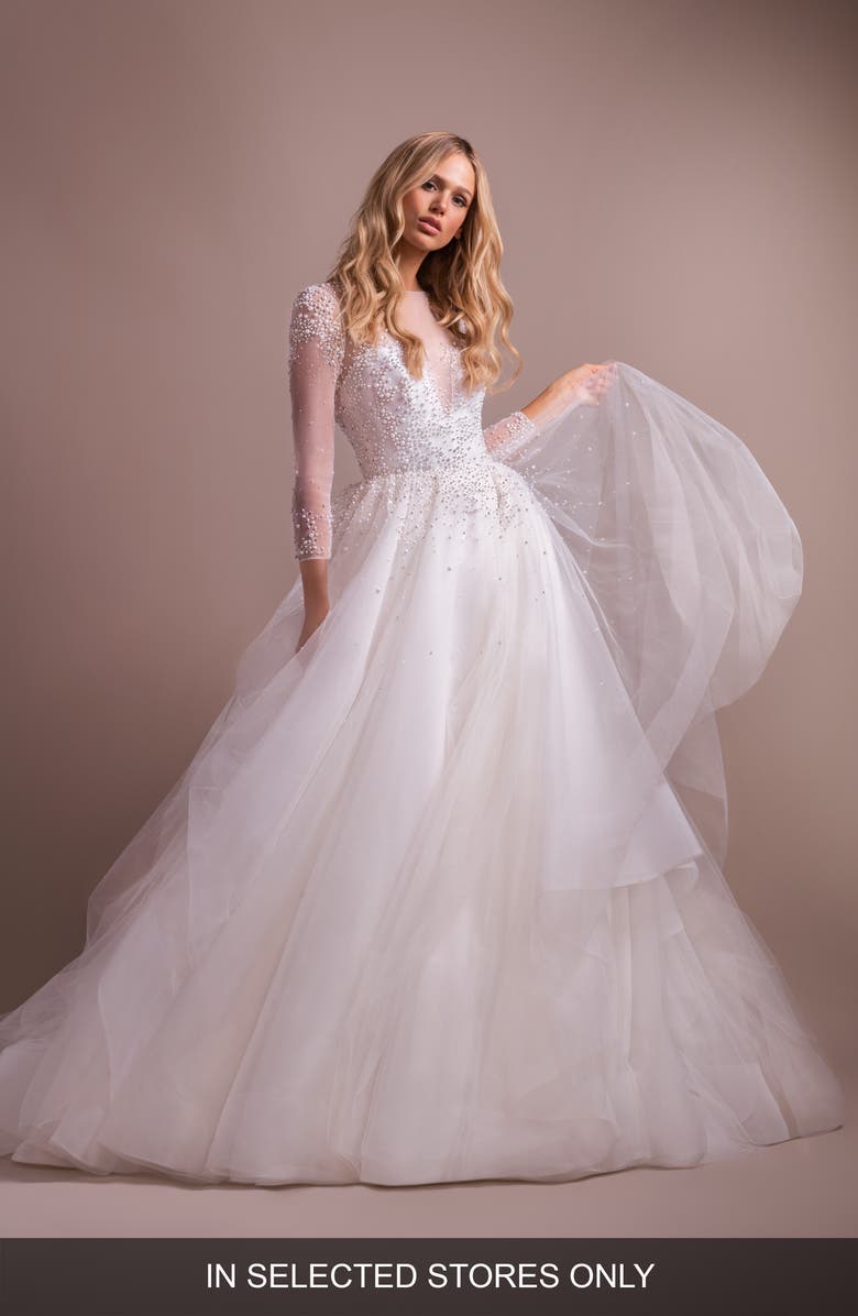 Hayley Paige Effie Long Sleeve Open Back Wedding Dress, Main, color, 