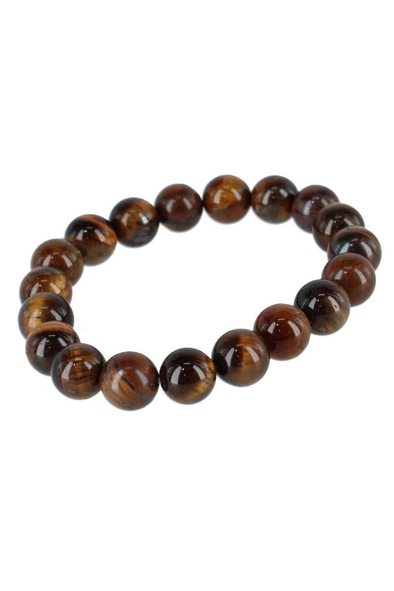 Raja Tiger Eye Stretch Beaded Bracelet, Main, color, Brown