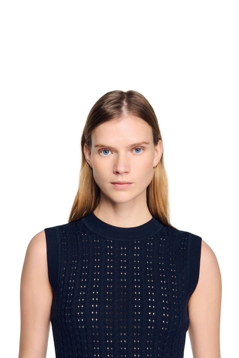 Cropped textured knit sweater, Alternate, color, Navy blue