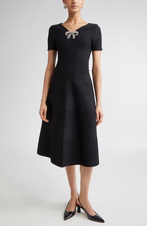 Crystal Bow Knit Fit & Flare Dress