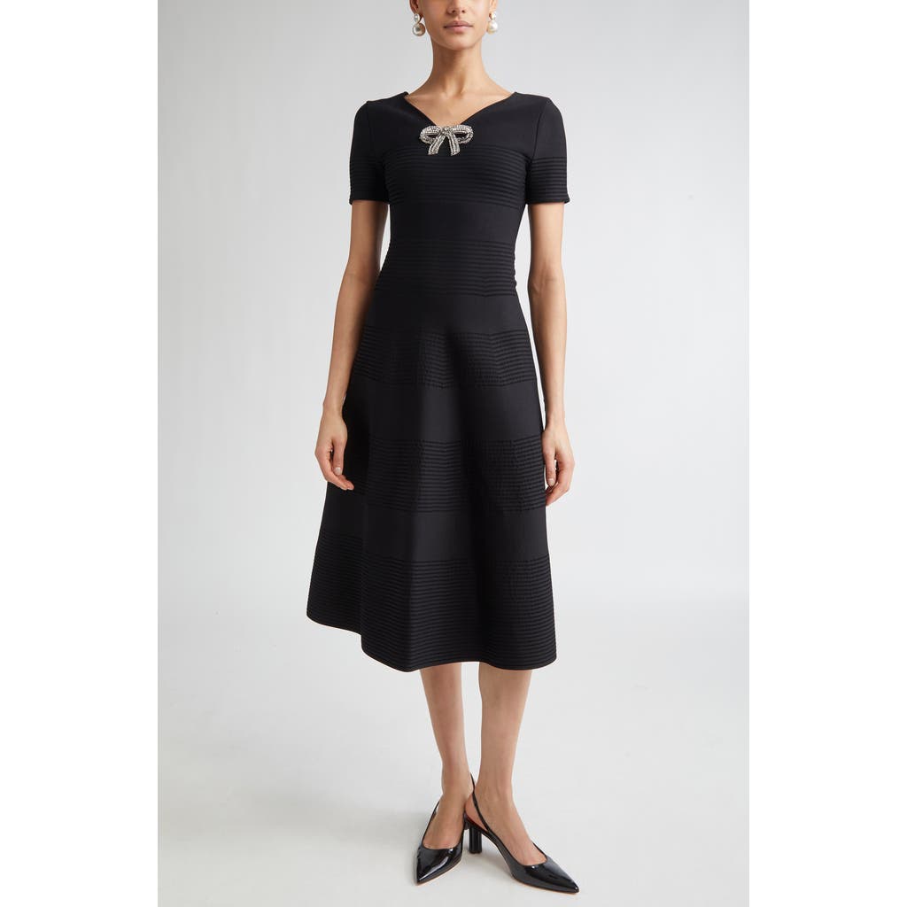 Carolina Herrera Crystal Bow Knit Fit & Flare Dress In Black
