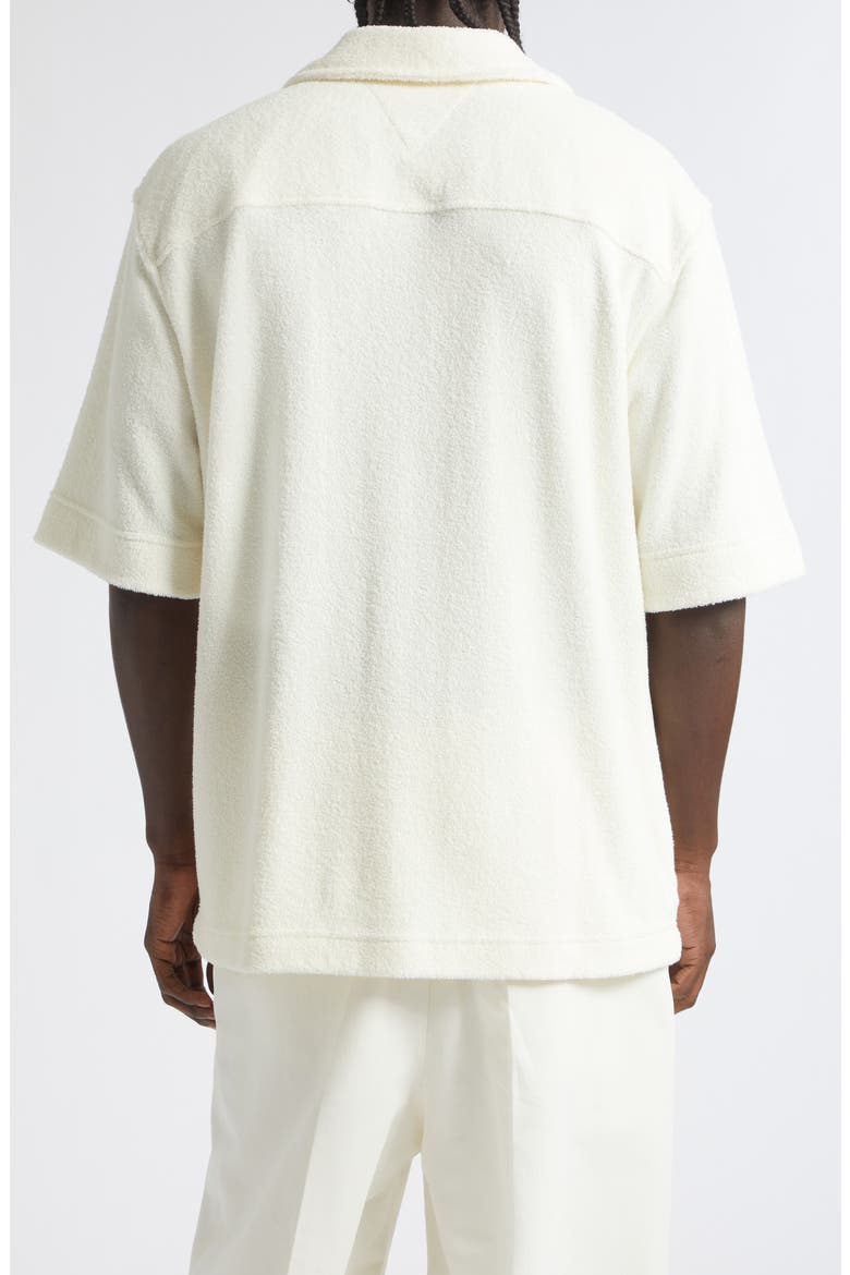 Short Sleeve Cotton Blend Terrycloth Button-Up Shirt, Alternate, color, PARCHMENT