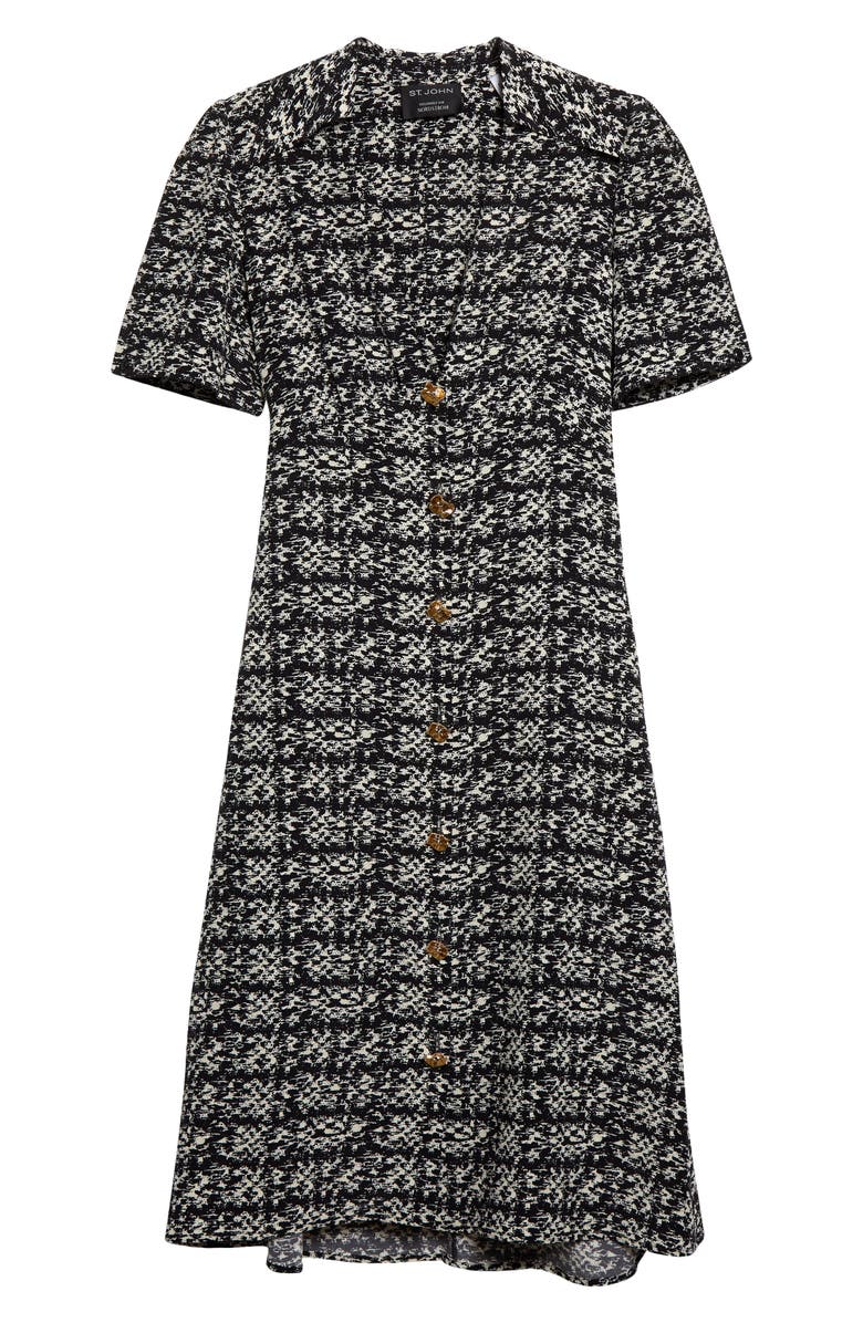 St. John Collection Jared Tweed Print Silk Shirtdress, Alternate, color, Ecru/ Black