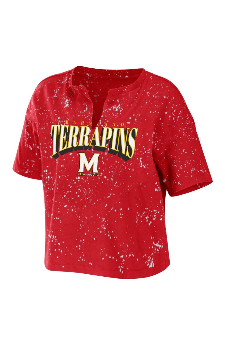 WEAR by Erin Andrews Women's WEAR by Erin Andrews Red Maryland Terrapins Bleach Wash Splatter Cropped Notch Neck T-Shirt, Alternate, color, Red