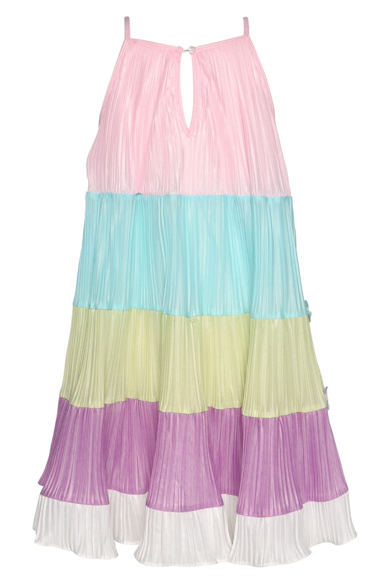 Kids' Colorblock Plissé Tiered Trapeze Dress, Alternate, color, PINK MULTI