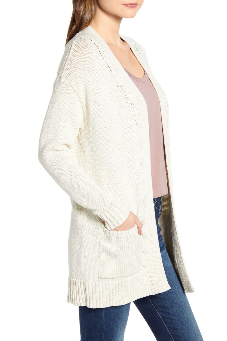 Cable Accent Cotton Blend Cardigan, Alternate, color, CREAM