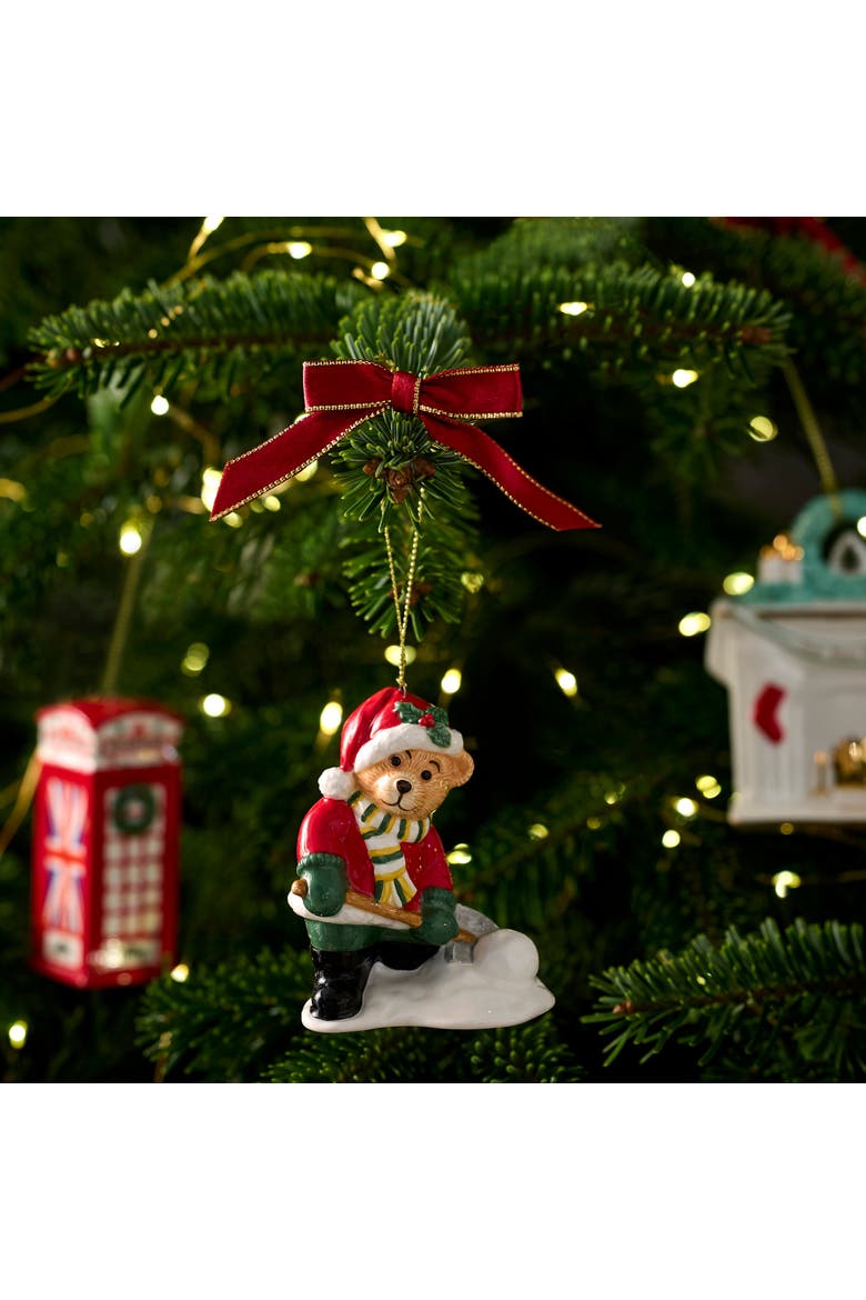 Christmas Tree Teddy Bear Shovelling Snow Ornament, Alternate, color, Multi