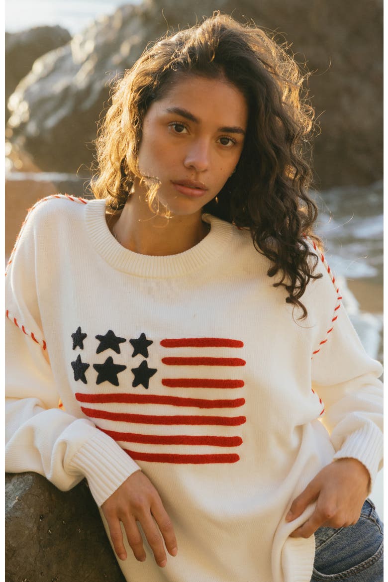 Riley Crewneck Sweater - American Flag, Alternate, color, Ivory