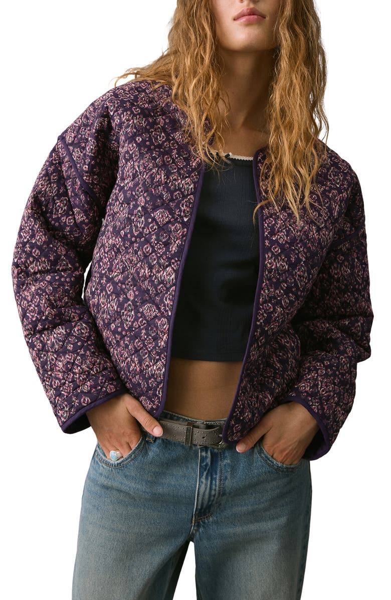MANGO TEEN Floral Quilted Jacket, Main, color, Purple