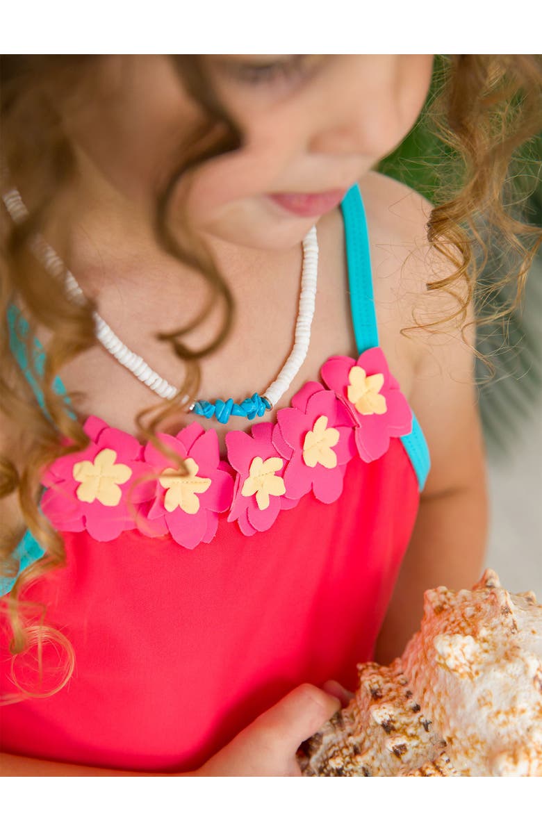 RuffleButts Girls UPF50+ Sun Protected Flower Skirted One Piece, Alternate, color, Island Princess