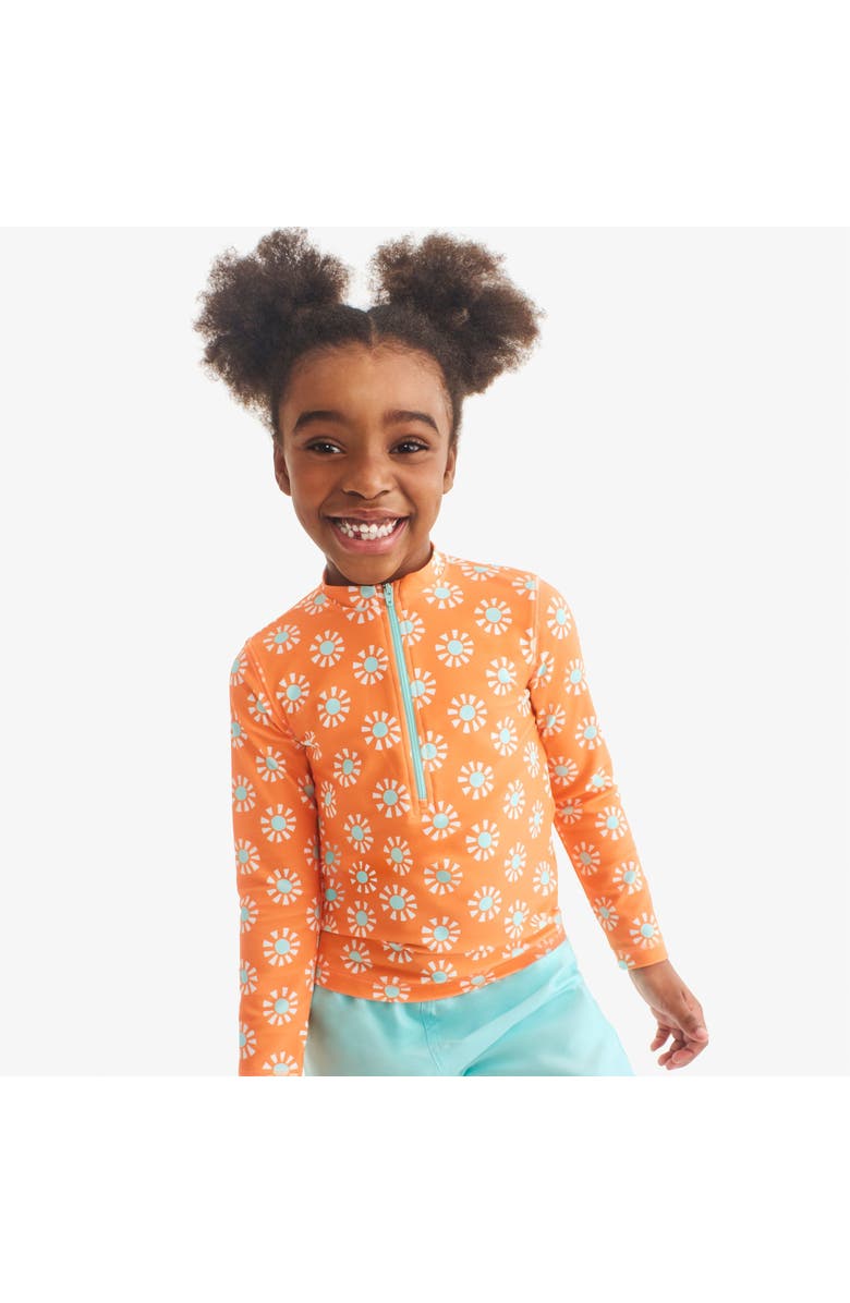 Primary Kids Long Sleeve Half-Zip Rash Guard In Cutout Suns, Alternate, color, Cantaloupe Cutout Suns