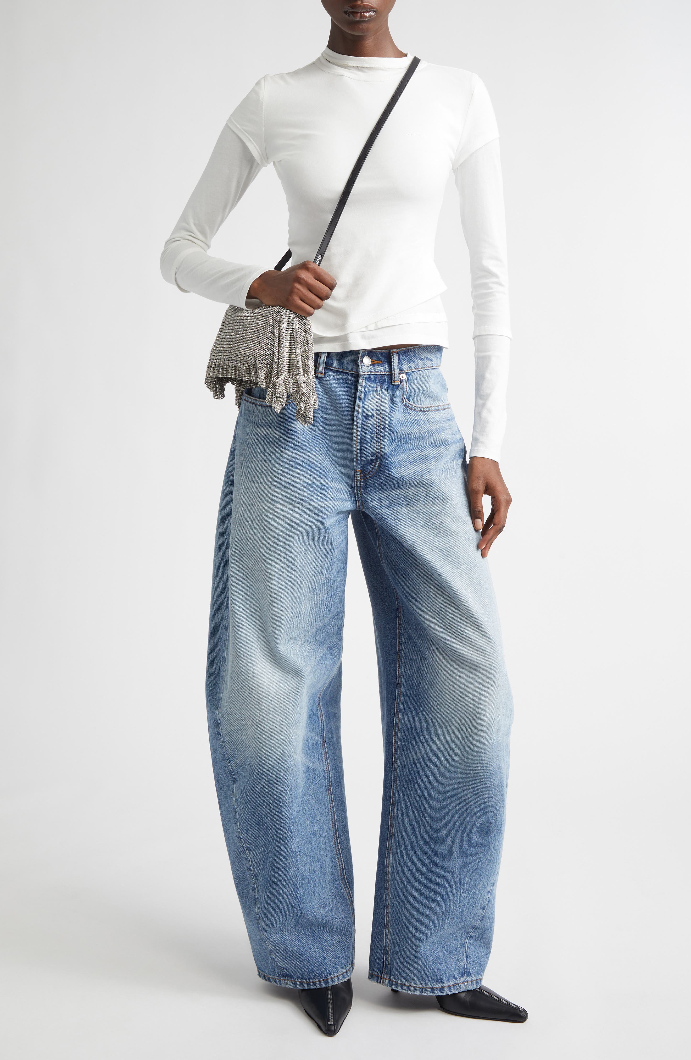 Distressed Logo Blow Up Barrel Leg Jeans - image 2
