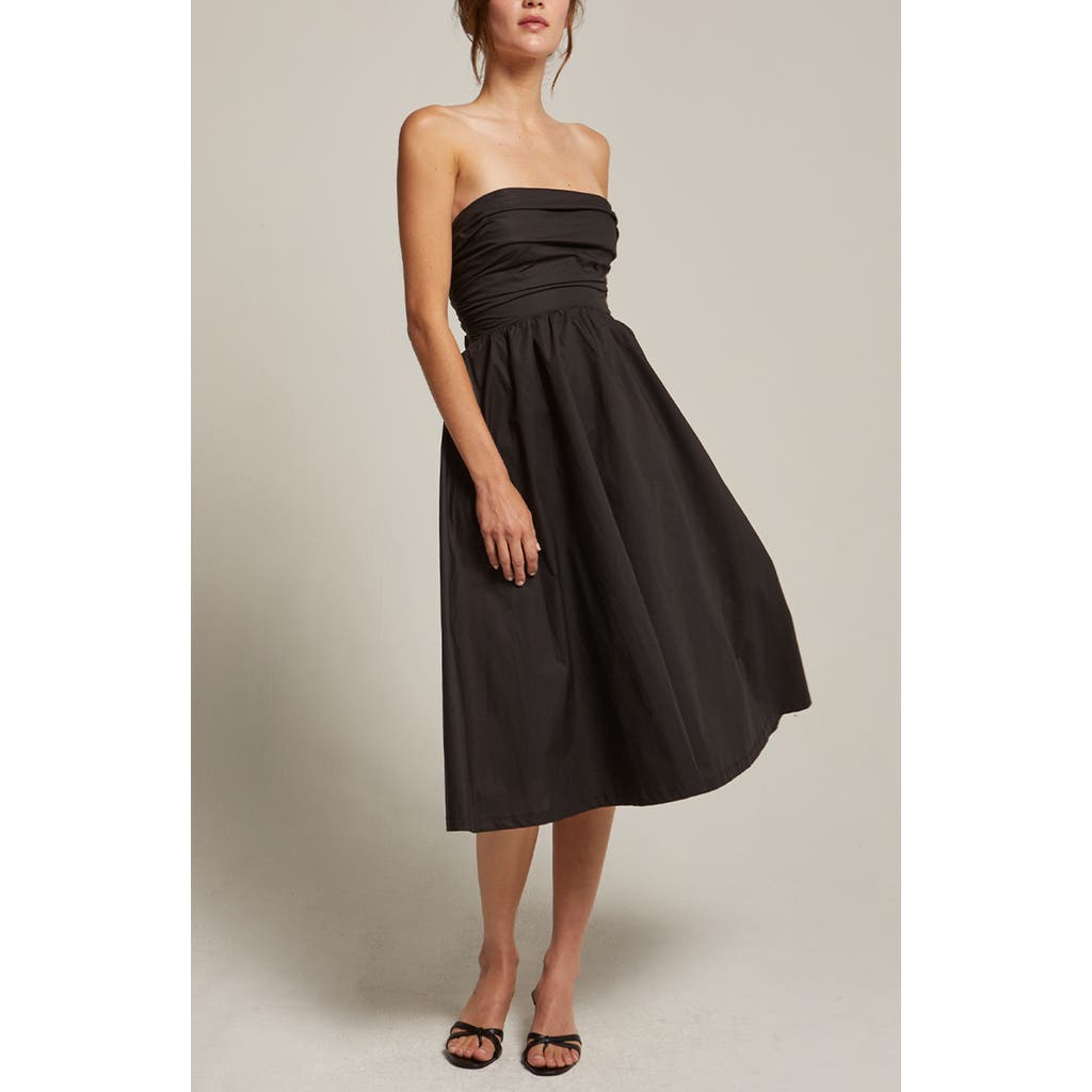 Crescent Lace Up Back Poplin Midi Dress In Brown
