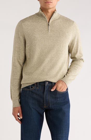 14th & Union 14th And Union Cotton Cashmere Quarter Zip Trim Fit Sweater In Gold