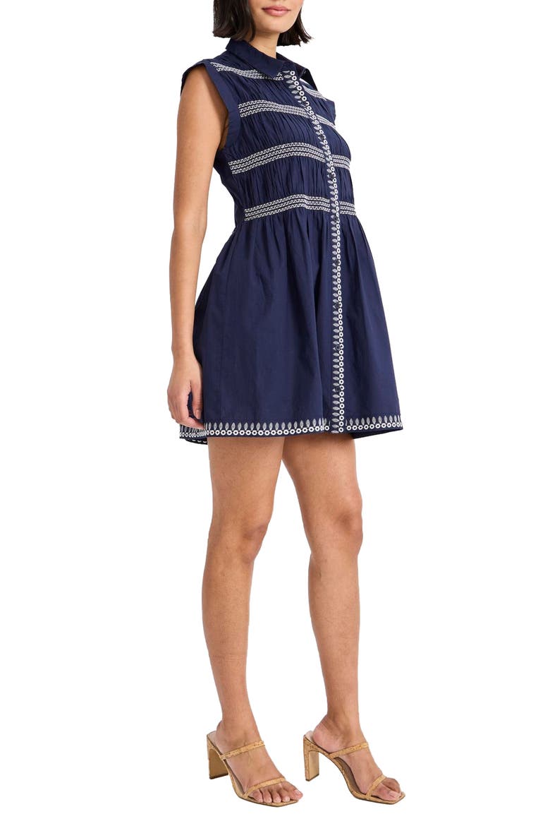 Embroidered Cap Sleeve Cotton Shirtdress, Alternate, color, BLUE