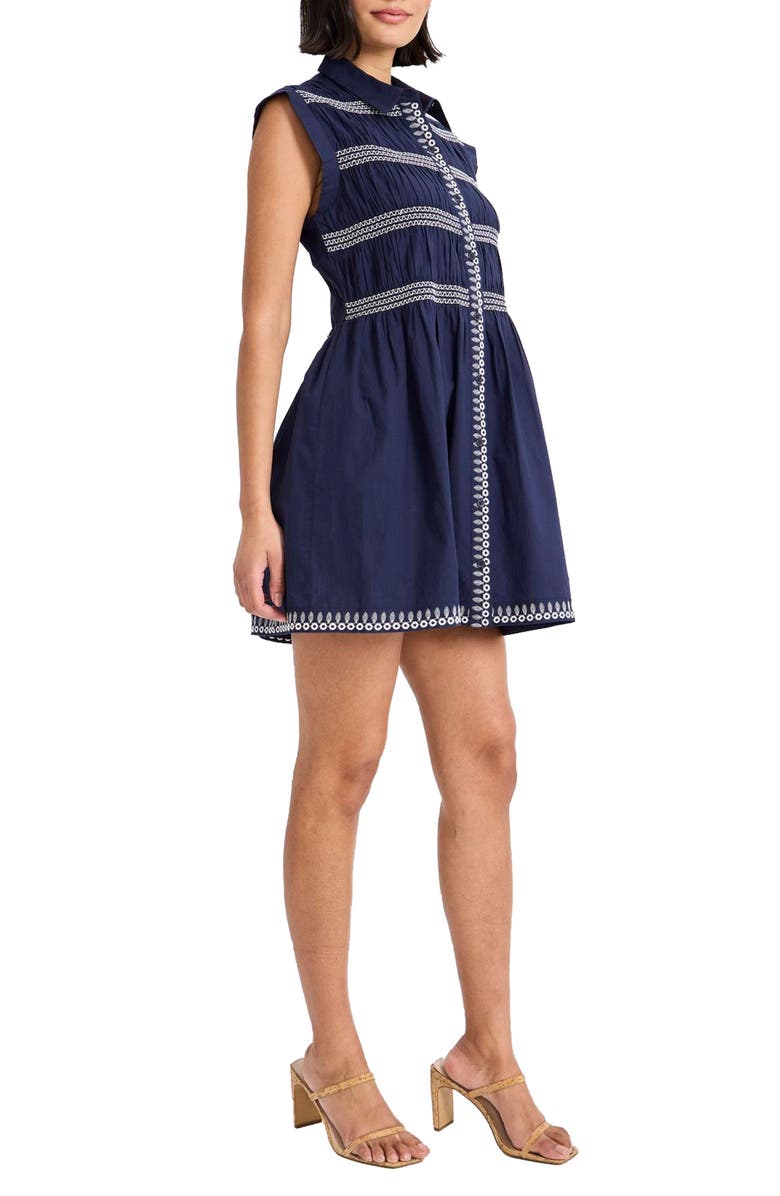 The Good Journey Embroidered Cap Sleeve Cotton Shirtdress, Alternate, color, Blue