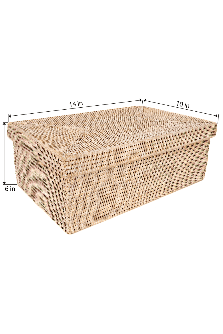 Artifacts Rattan Rectangular Storage Box with Lid, Alternate, color, White Wash