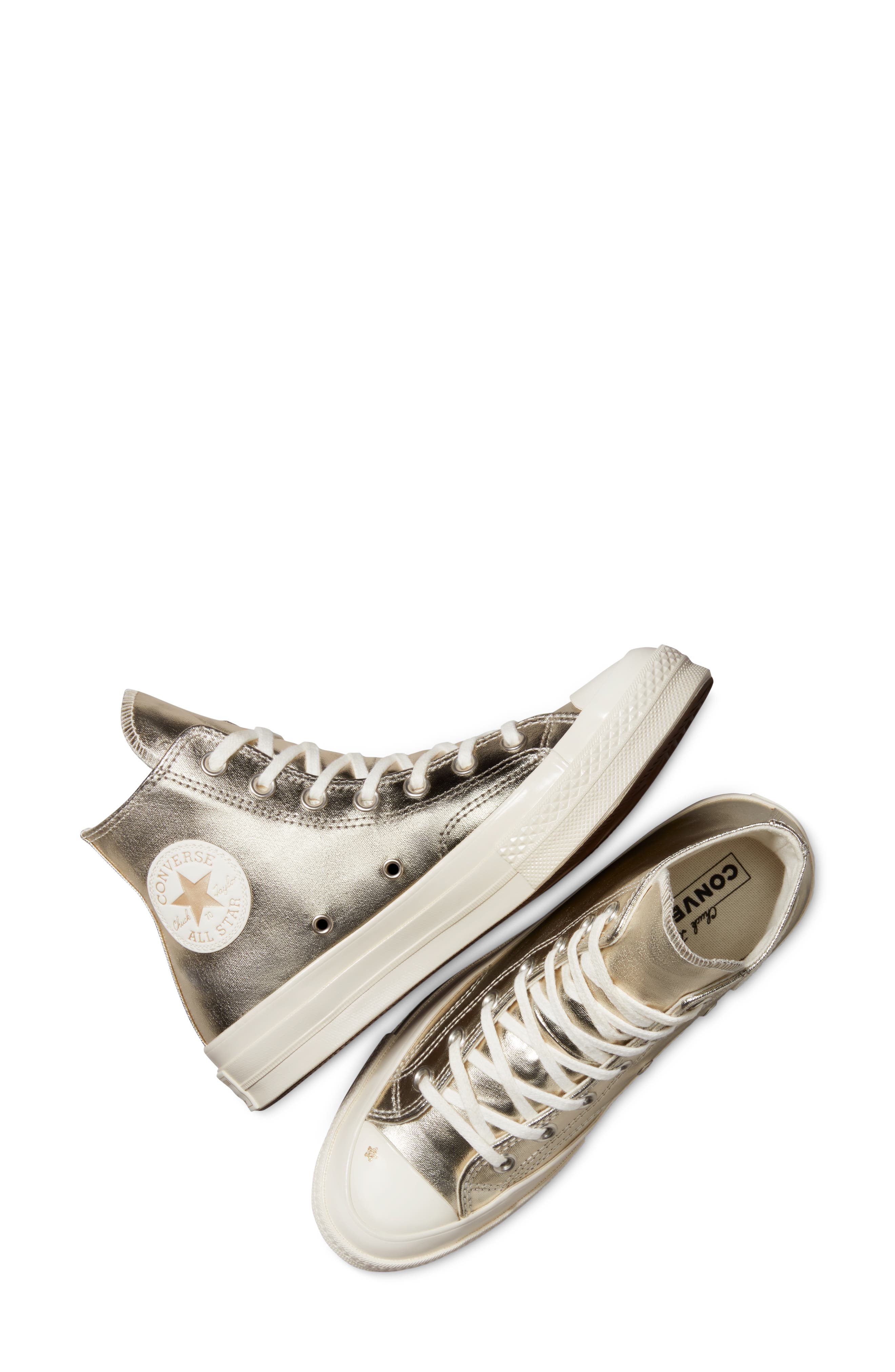 Chuck Taylor® All Star® 70 Metallic High Top Sneaker, Alternate, color, LIGHT GOLD/ EGRET/ EGRET