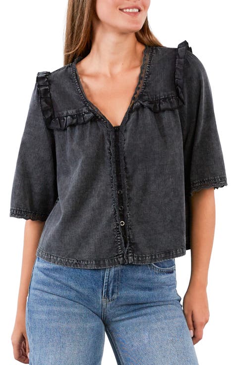 Juliet Lace & Ruffle Cotton Blend Top