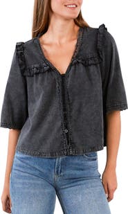 Billy T Juliet Lace & Ruffle Cotton Blend Top